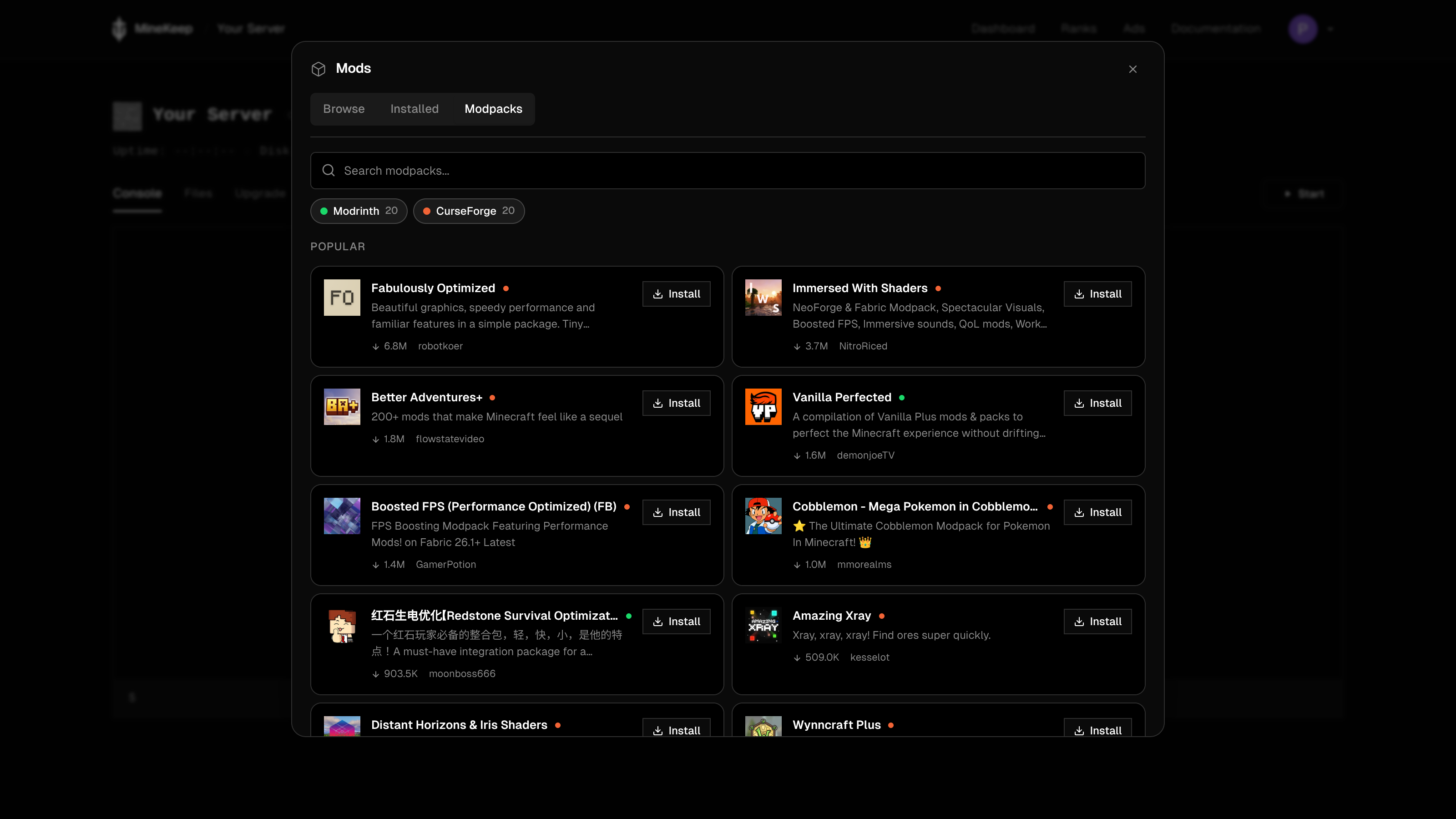 The Modpacks tab in the Mod Manager